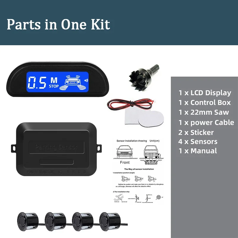 Hippcron Auto-Einparksensoren Parkkit-Display 22mm 4 Sensoren Hintergrundbeleuchtung Rückfahrradar-Überwachung 8 Farben Universal – Detail 8