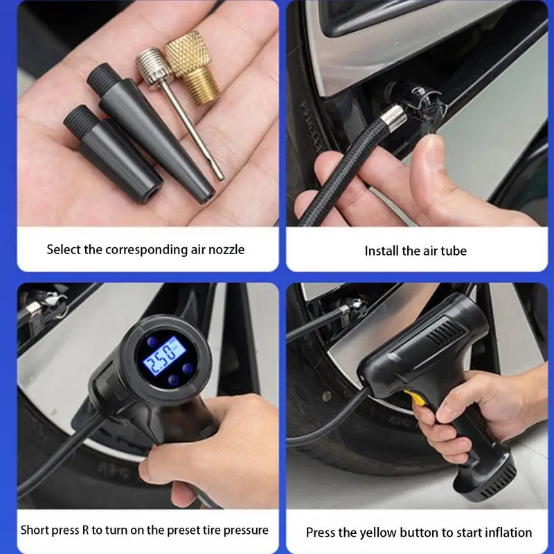 Cordless Tire Pump 12V Portable Vehicle Tire Inflator Rechargeable Auto Smart Air Pump Auto Shut-Off Battery Car Tire Pump With