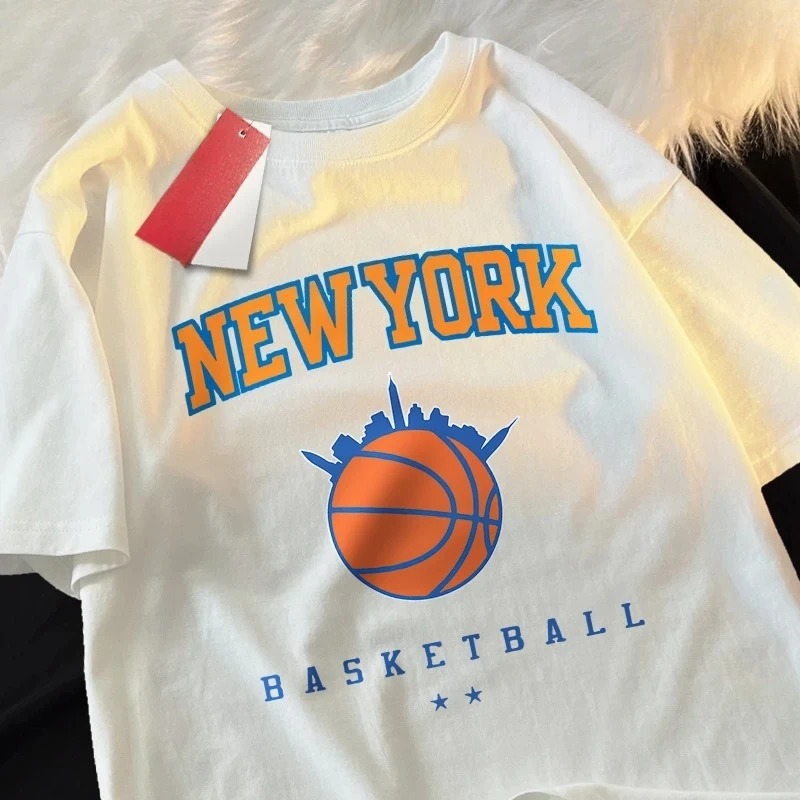

Женские футболки New York Basketball League, свободные футболки в стиле хип-хоп, одежда в стиле Харадзюку, модная футболка с круглым вырезом, топ с графическим принтом