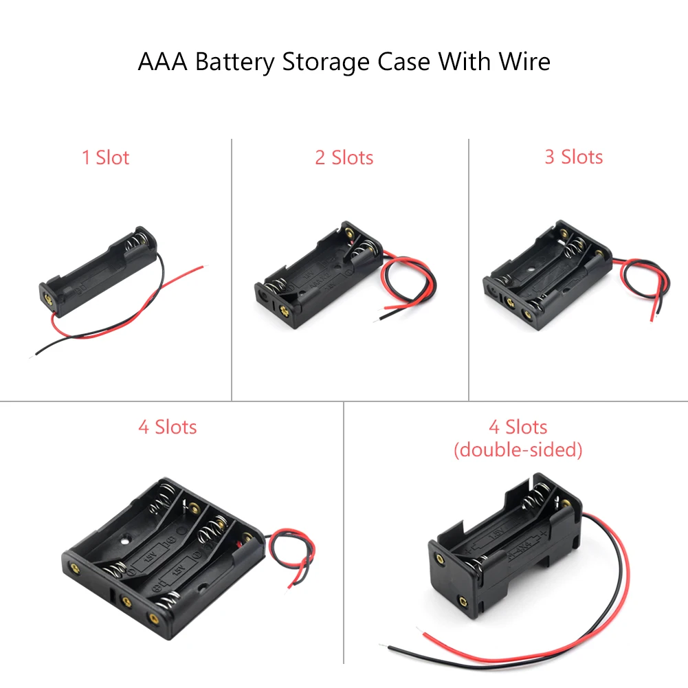 1/2/3/4 Slot AAA Battery Storage Case Battery Box Battery Holder With Leads For 1 2 3 4 Slots AAA Battery AAA Box Back By Back