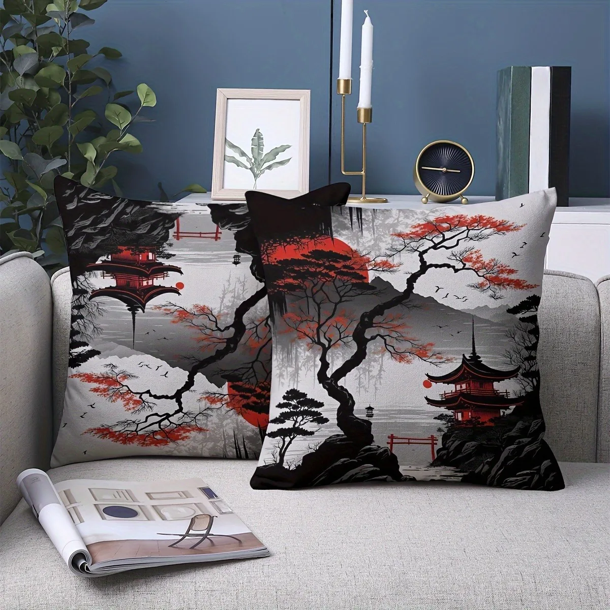 

2pcs plum blossom ink pattern printed cushion cover suitable for home decoration of various room types