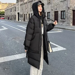 2024 Fashion Down Cotton-padded Jacket Women's Winter Long Parkas Streetwear Thicken Warm Overcoat Spliced Corduroy Hooded Coats