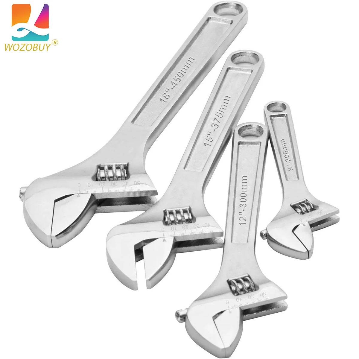 Adjustable Wrench Set  Crafted From CR-V Steel, Polished Heads, Chrome Plated CRV Material, Wide Opening Jaws