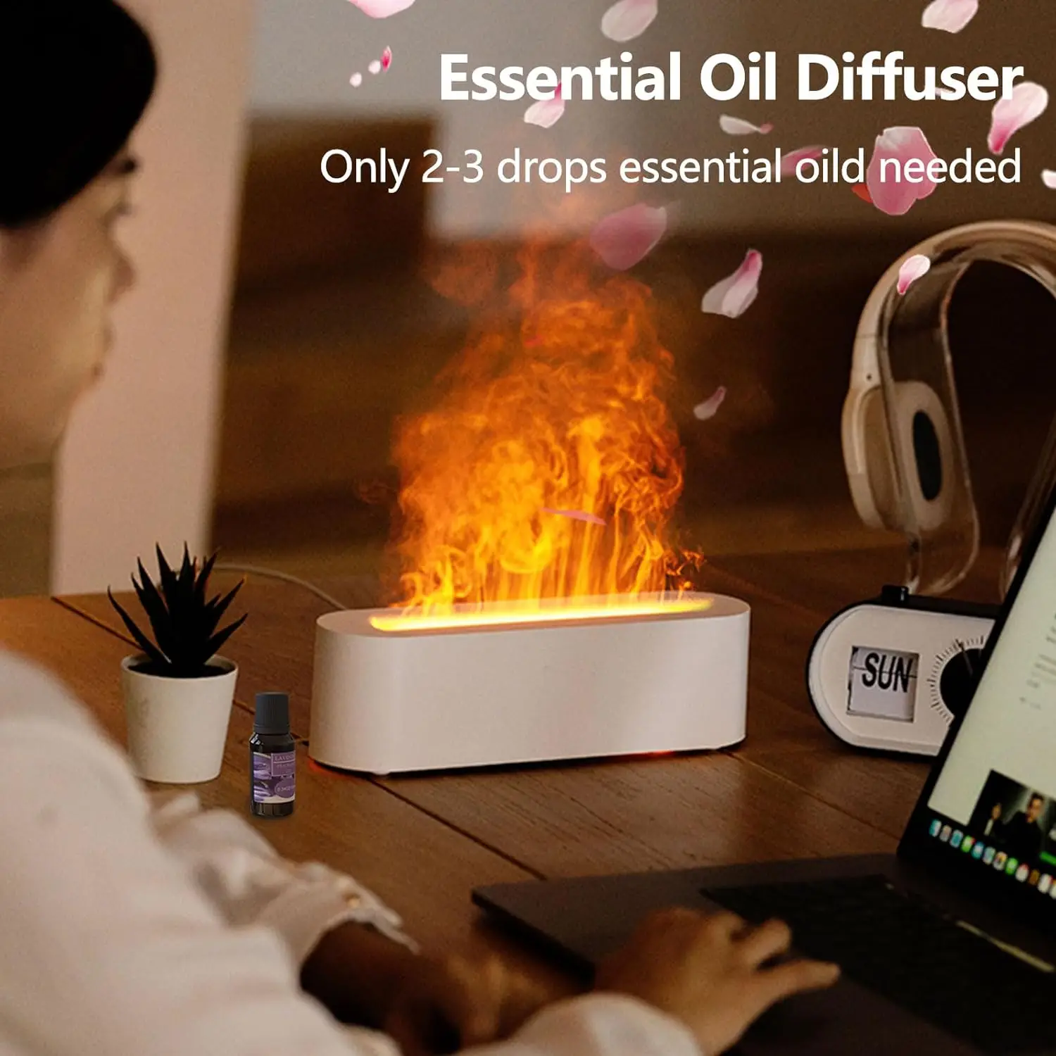 Humidificateur d'air USB à flamme, diffuseur d'arômes d'huiles essentielles à brume fraîche à ultrasons avec lumière colorée simulant le feu, nouveau, 2023