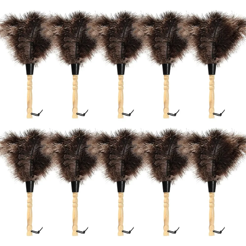 Natural Feather Duster Wooden Handle Reusable Cleaning Tool Set