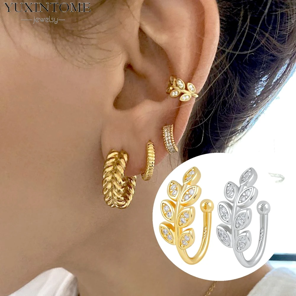 2026 New Style 1PC Exquisite Metal Leaf Design Earring Clip Zircon Perforated Cartilage Earring No Hole Jewelry Earring Party