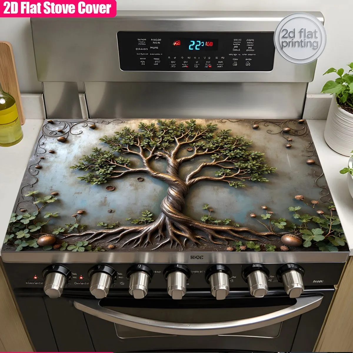 Tree of Life Stove Top Cover Heat Resistant Non Slip Protector Mat for Electric Induction Cooktop Kitchen Decor Wall Art