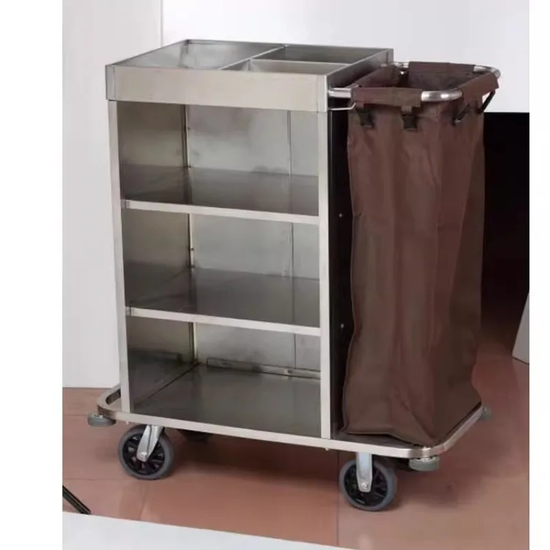 Hotel Thickened Stainless Steel House Cart Linen Hotel Room Cleaning Unilateral Service Trolley Work