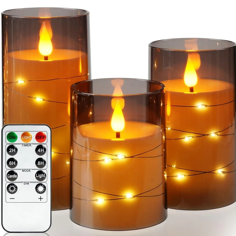 Flickering Flameless Candles with String Lights Recessed String Light LED Candle light Unbreakable Plexiglass Candle with Remote