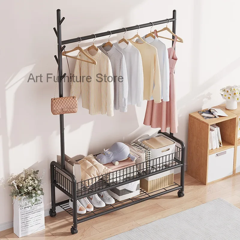 Multifunctional Simple Clothes Hanger With Universal Wheels Bedroom Storage Wardrobe Coat Rack Home Furniture Debris Sorting