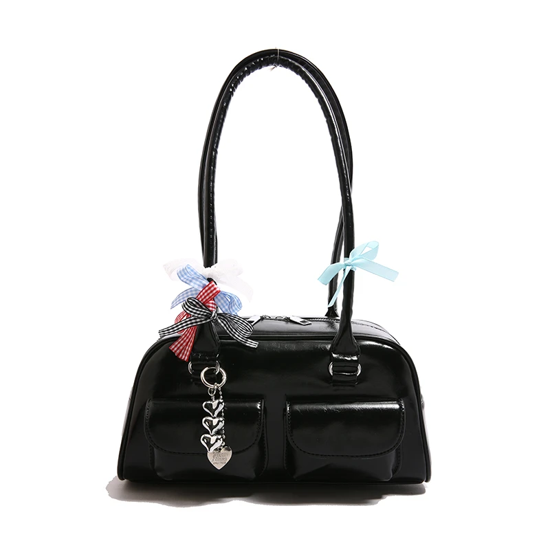 

Women's New Bow Ribbon Shoulder Bag Versatile Fashionable Large Capacity PU Leather Zipper Commuter Tote Bag Multiple Pockets