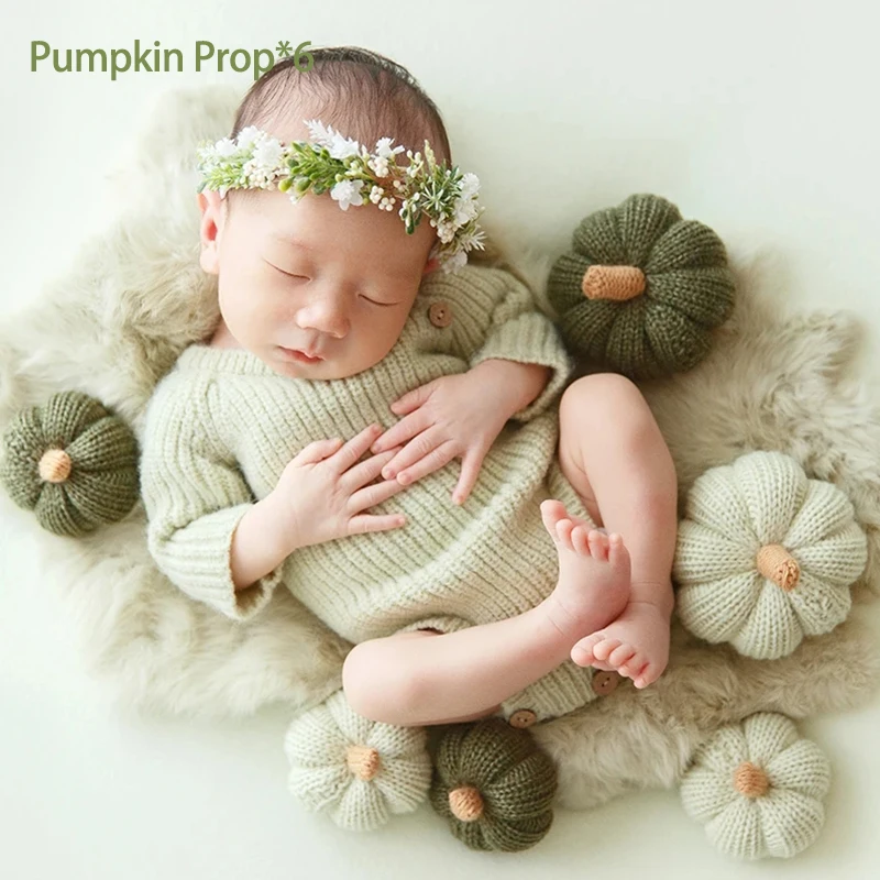 

Newborn Pumpkin Combination Photography Props Home Style Hand-Crocheted Dolls Set Studio Baby Girl Boy Posing Photo Accessories