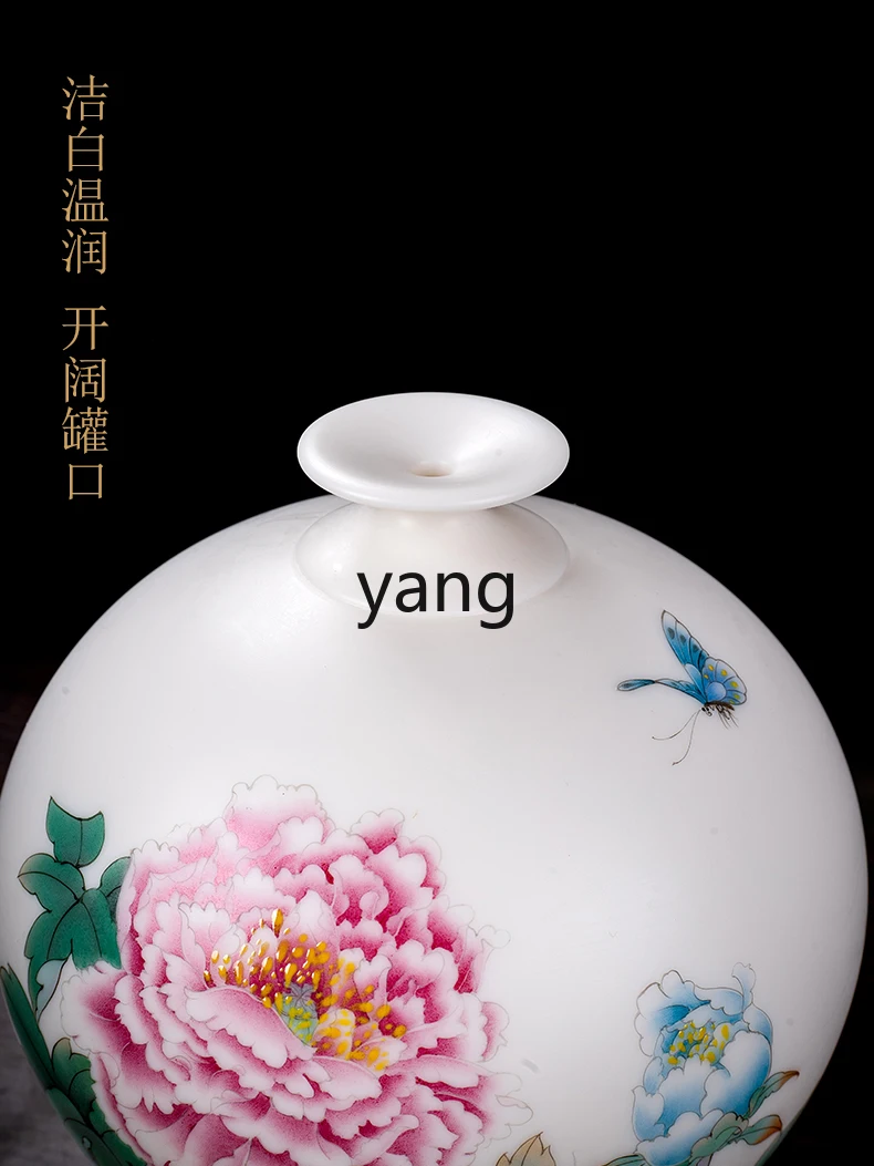 LXL White Jade Porcelain Hand Painted Peony Vase Chinese High-End Decoration Decoration Gifts