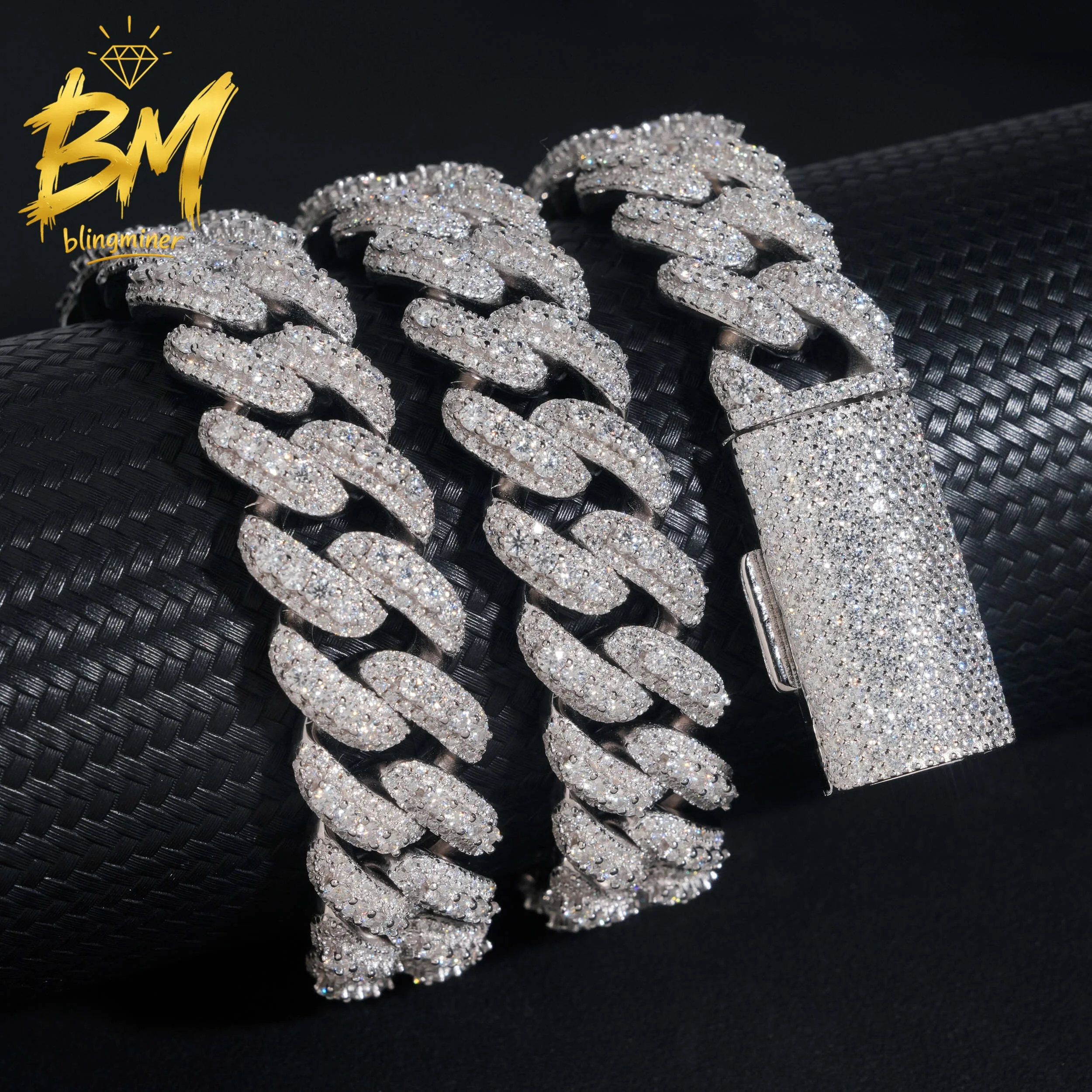 Blingminer 16mm VVS Moissanite Chain Iced Out Necklaces For Men Brass Cuban Chain Pass Diamonds Tester With GRA Free Shipping