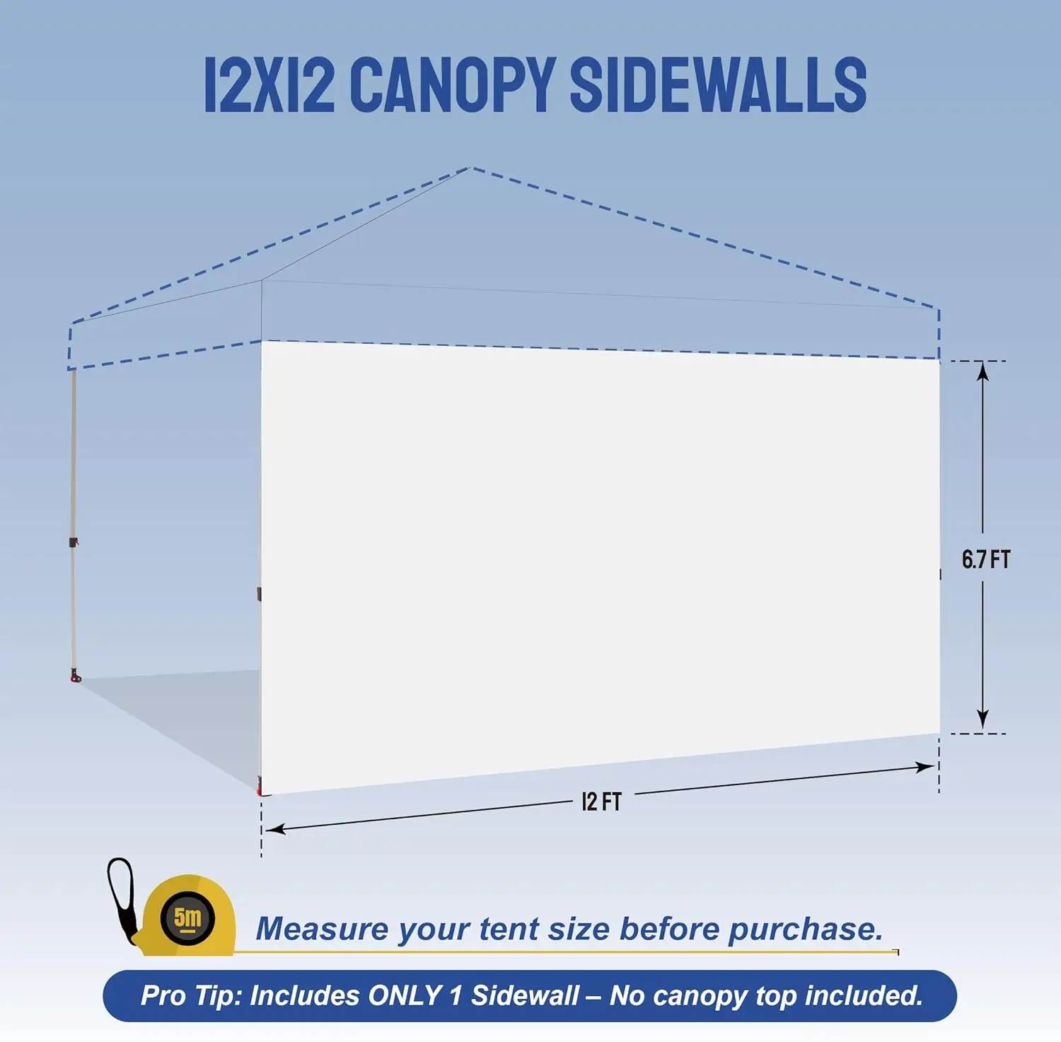 

SunWall Silver Coated for 12x12 Pop up Canopy Tent, 1 Pack Sidewall Only with Silver Coating (1 Pack, White)