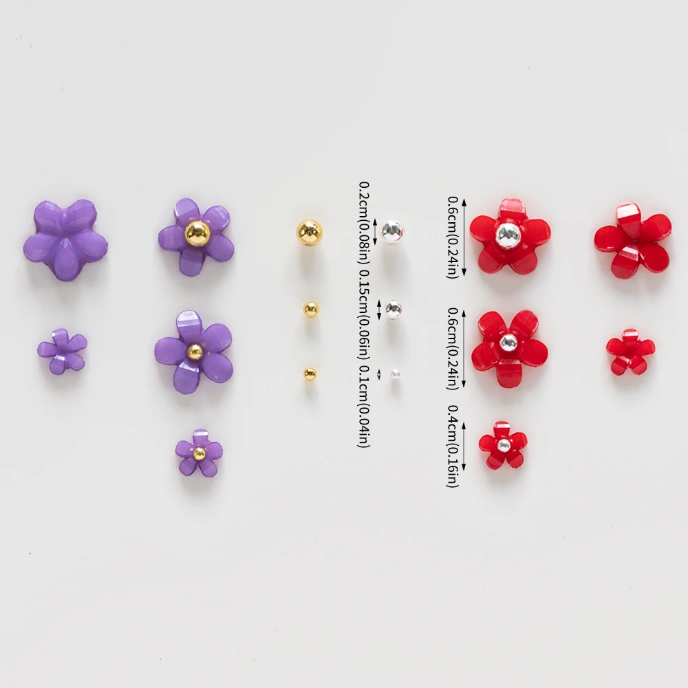 12 grilles/boîte fleur à cinq pétales/perles en acier breloques pour Nail Art fleurs de taille mixte or/argent boule strass bricolage manucure 2030