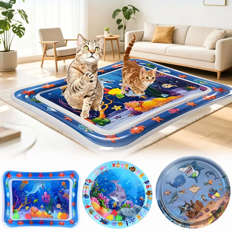 Upgraded Thickened PVC Water Play Mat for Cats and Dogs Cooling Sensory Pad Pet Toy for Indoor Outdoor Use Dog Accessories
