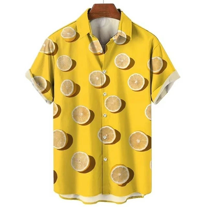 Popular 3D Print Lemon Fruit Shirt For Men Women Summer Lapel Short Sleeves Casual Kids Clothing Button Shirts Hawaiian Blouse