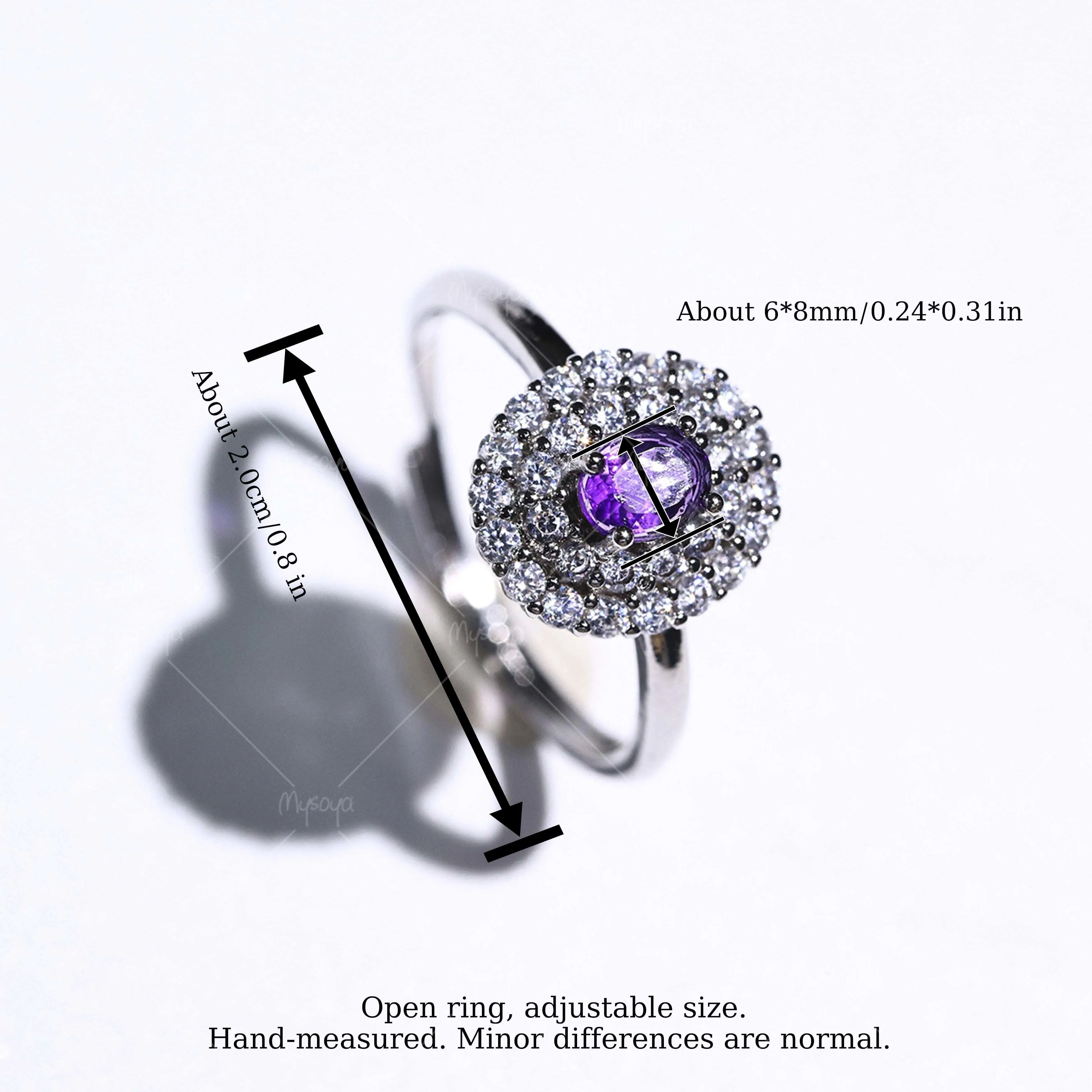 MYSOYA Silver-Plated Simple CZ Ring with Natural Amethyst, 4×5mm Amethyst 0.32ct, Gift Box Included, February Birthstone SC36