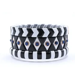2023 New Net Red Pure Color Black and White Mixed Alloy Enamel Fashion Men's and Women's Elastic Bracelet Accessories Jewelry