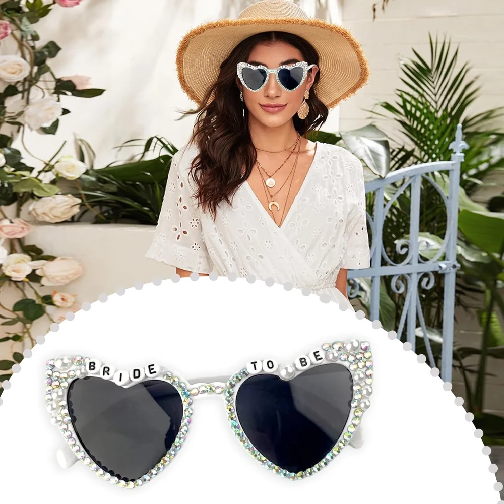 1 Stück Weiße Herz-Braut-Sonnenbrille, Geschenk für die Braut, für Junggesellinnenabschied, Spaßige Braut-Sonnenbrille für Frauen, Party-Geschenke – Detail 4