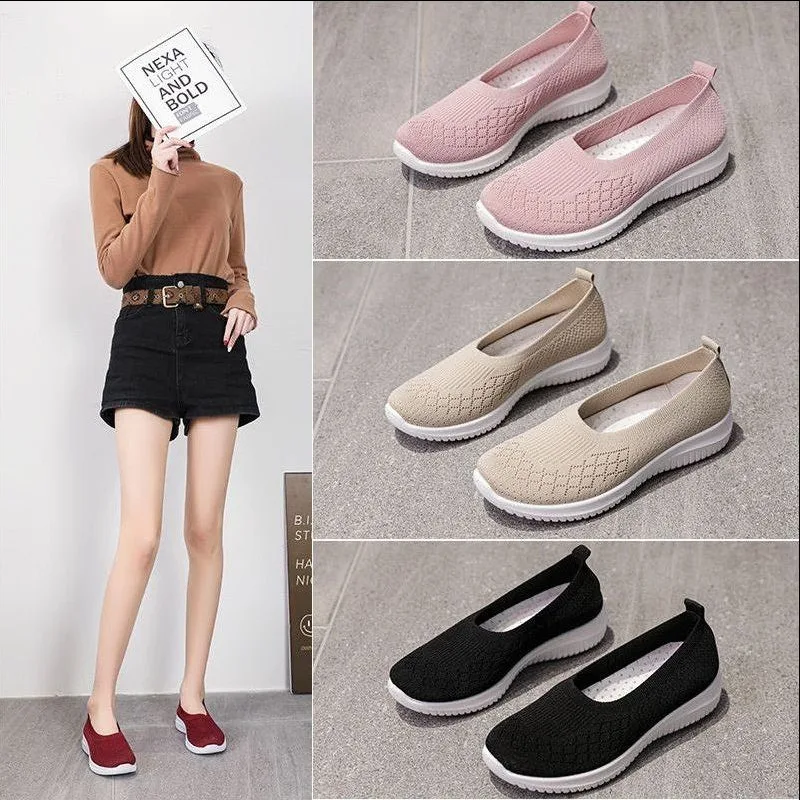 

2025 New Summer Women Shoes Knitted Sock Women Sneakers Slip on Shoes Lightweight Flats Women Shoes Plus Size Loafers Plus Size