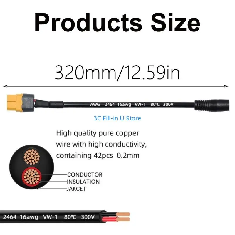 G8ta XT60 Femmina DC7.9mmx0,9 mm Cavo alimentazione femmina, 14awg cablaggio in rame per collegamenti pannello solare