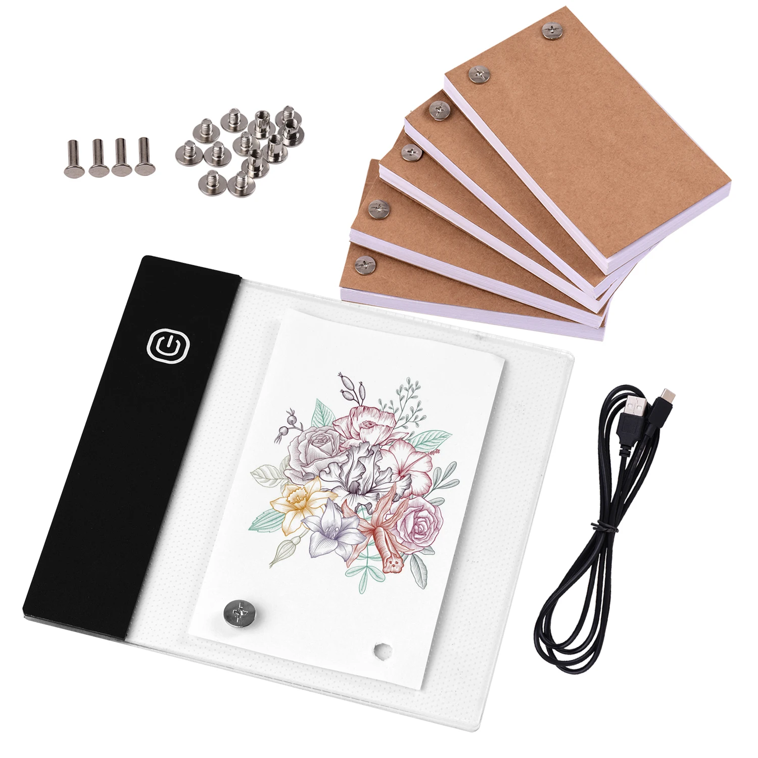 Flip Book Kit with Mini Light Pad LED Lightbox Tablet Design with Hole 300 Sheets Flipbook Paper Binding Screws for Drawing