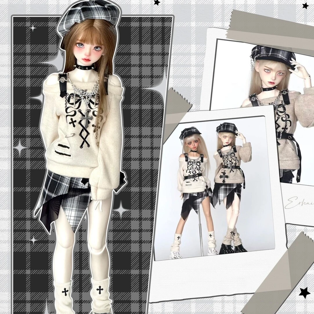 1/4 Doll's Clothes Suit for 45cm Bjd Doll Long Sleeves, Short Skirts, Leg Covers Toy Dress Up Pay House Accessories, No Doll