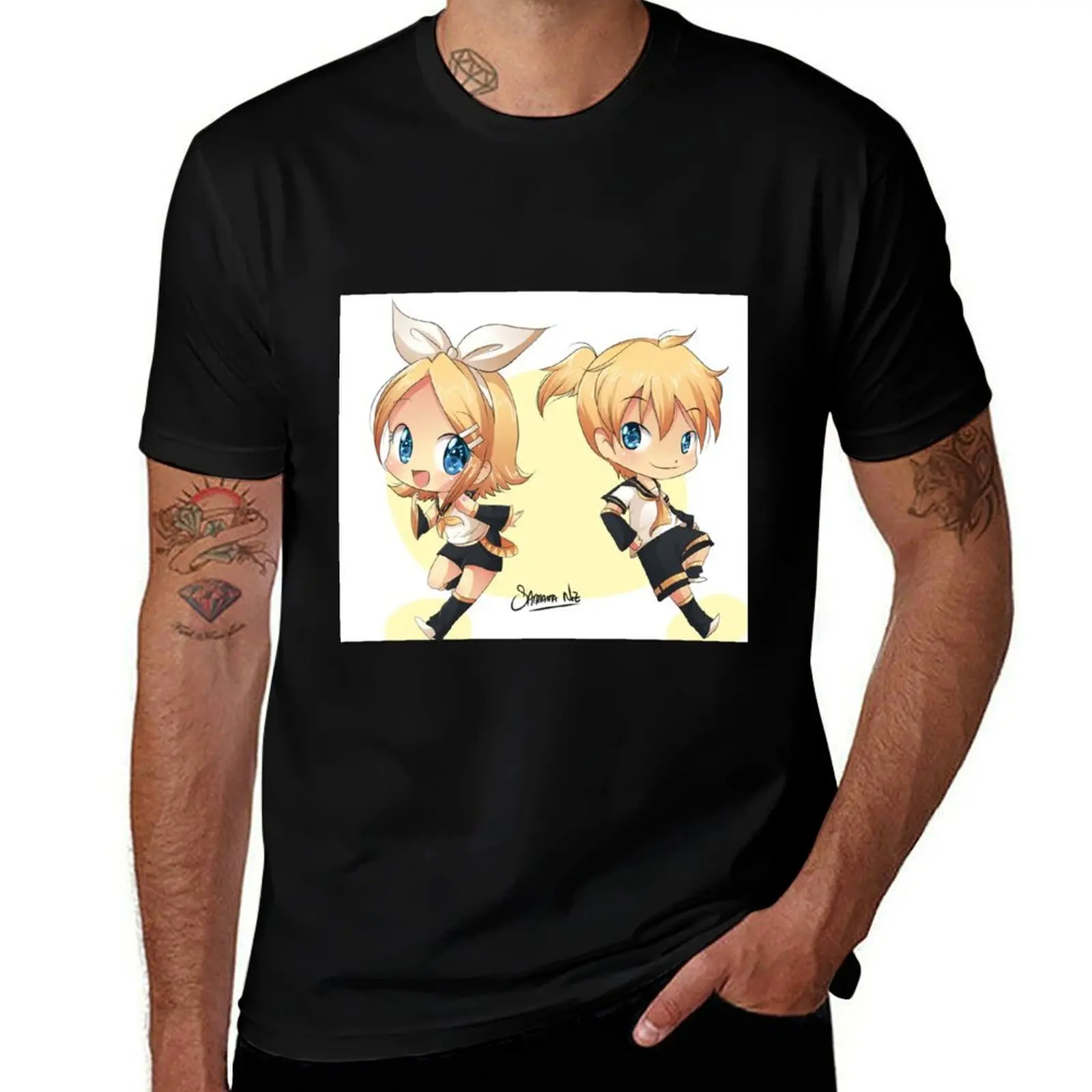 リンとレンのボーカロイドtシャツ-大きいサイズ-シンプルtシャツ