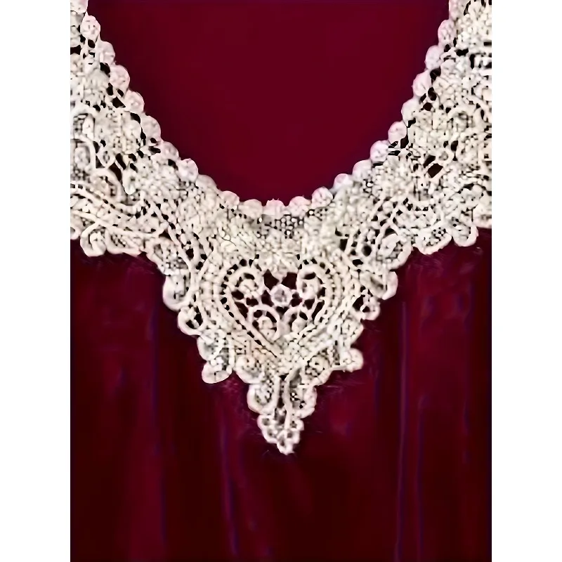 Plus Size New Women Fashionable Contrast Lace Round Neck Blouse Shirt Ladies Casual Solid Color Long Sleeved Shirt
