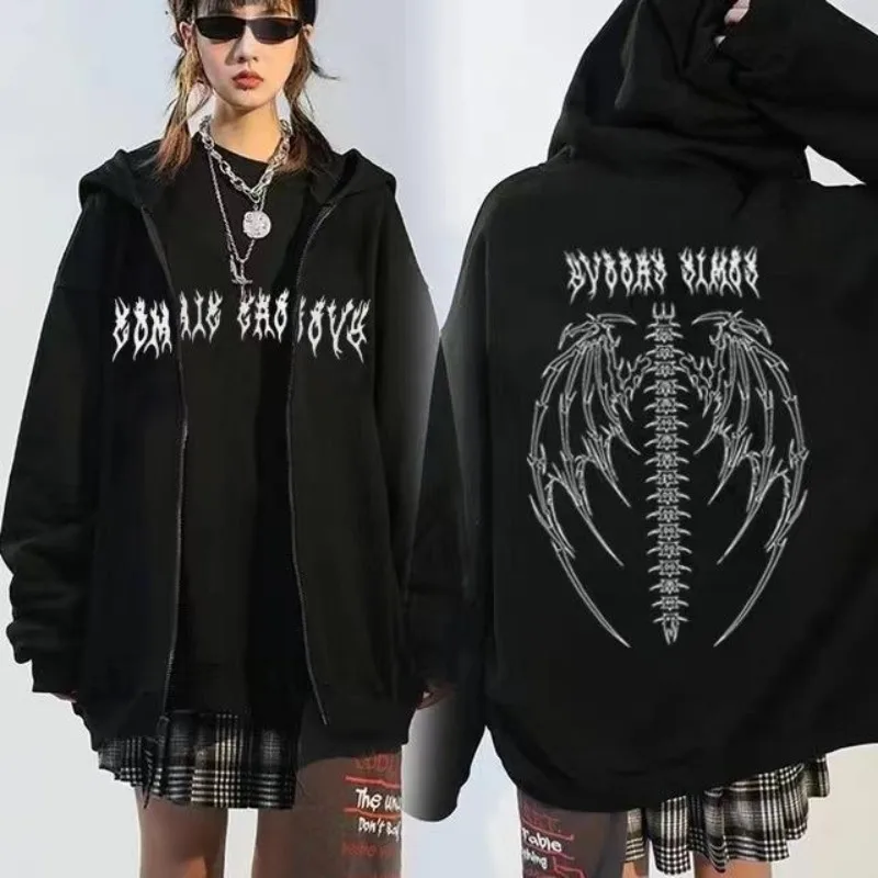 

Fashion Hooded Sweatshirt with Zipper Autumn and Winter European and American Butterfly Sports Jacket Female Clothing