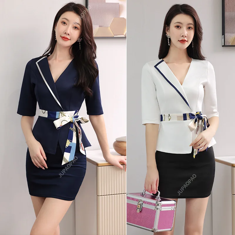 

Spa Women's Set Sauna Suit Beautician Work Clothes Waiter Tunic Outerwear Uniform Beauty Salon Set Skirt 2-piece Set Wholesale