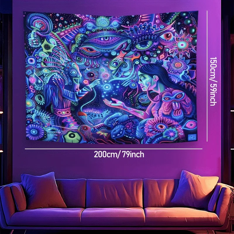 Psychedelic Pattern and Figure Neon Tapestry,UV tapestry wall hanging bedroom home party decoration