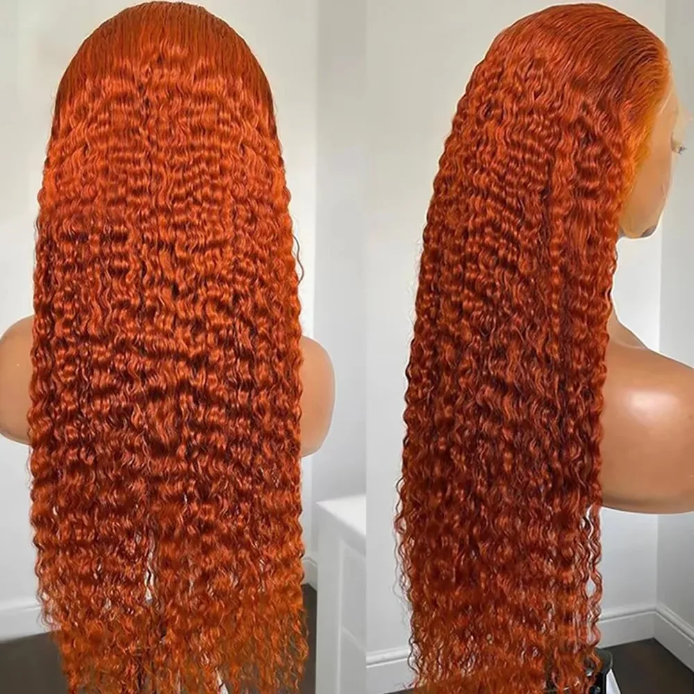 350 Orange Deep Wave Lace Front Wig Human Hair Curly Ginger Orange Colored 13x4 Lace Frontal Wigs for Women 4x4 Lace Closure Wig