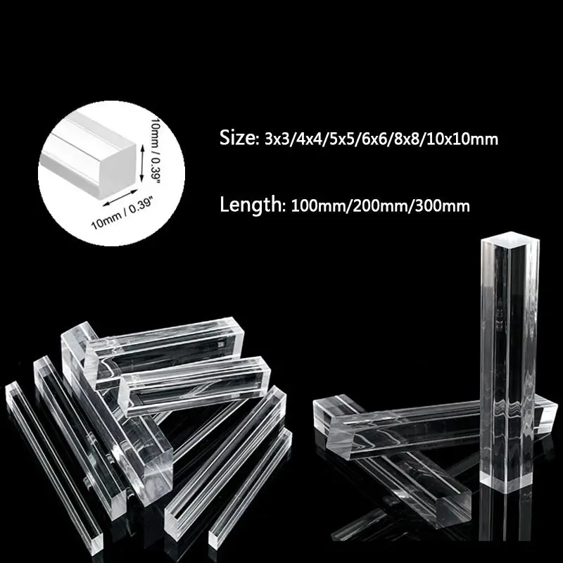 10pcs~1pcs Transparents Square Acrylic Stick Plexiglassy Bar DIY Tools Rod Holder Stand Custom cut Length 100~500mm