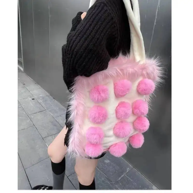 Bloom Plush Large Capacity White Shoulder Bags Women New Sweet Cool Casual Tote Bag Female Fairycore Y2k Handbag Aesthetic