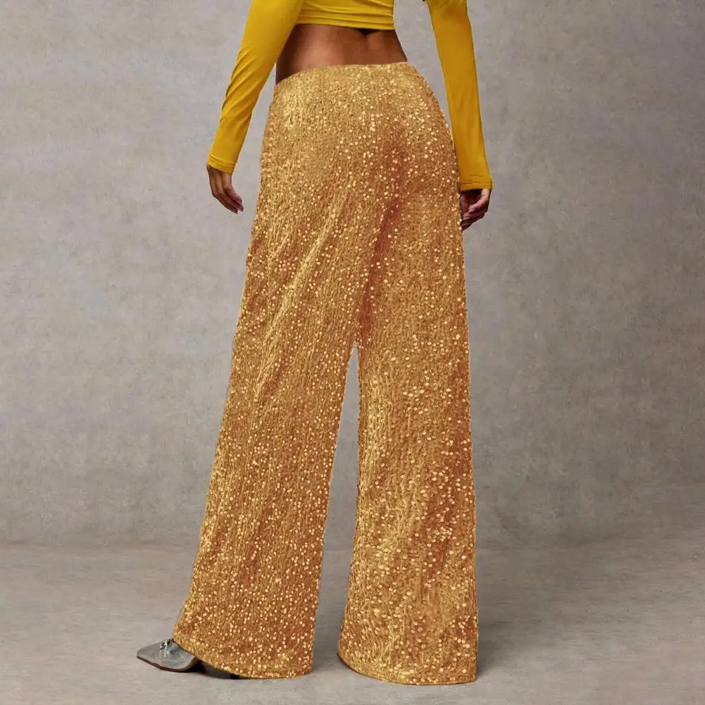 女性用スパンコールパンツエレガントなスパークリングハイウエストワイドレッグフレアパンツ女性のヴィンテージスパンコールパンツ弾性巾着