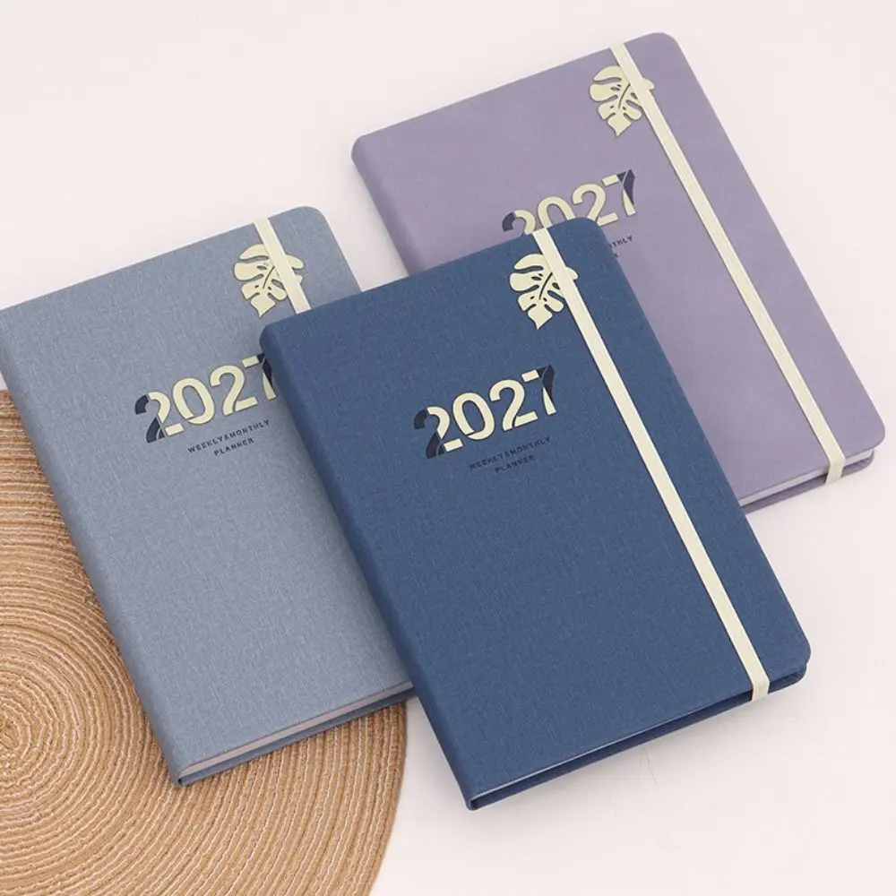 Portable A5 2027 Agenda Book Planner Reminder To Do List Schedule Book Textured PU Daily Planner Book Office Supplies