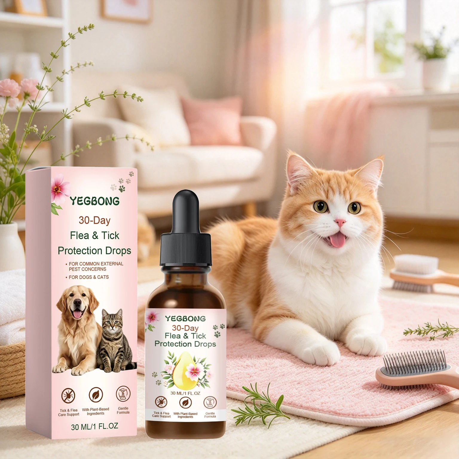 30ML Flea & Tick Repellent Drops Daily Cleaning Pet Hair Refreshing Non-greasy Soothing Discomfort Pet Insect Repellent Drops