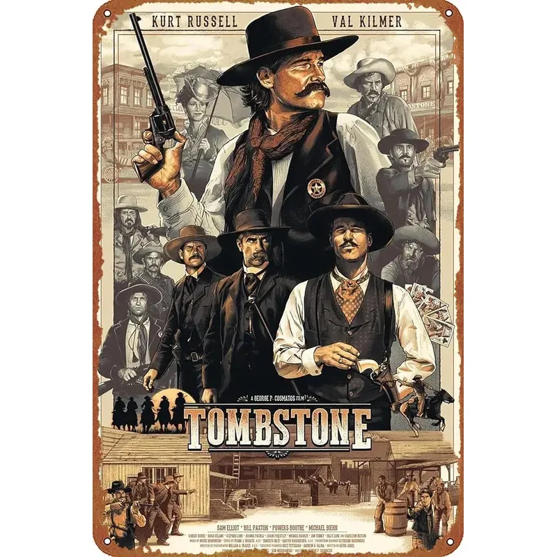 TOMBSTONE WEST COWBOY Movie Poster Retro Metal Sign Retro Tin Sign Suitable for Cafe, Bar, Home Wall Decoration 1PC