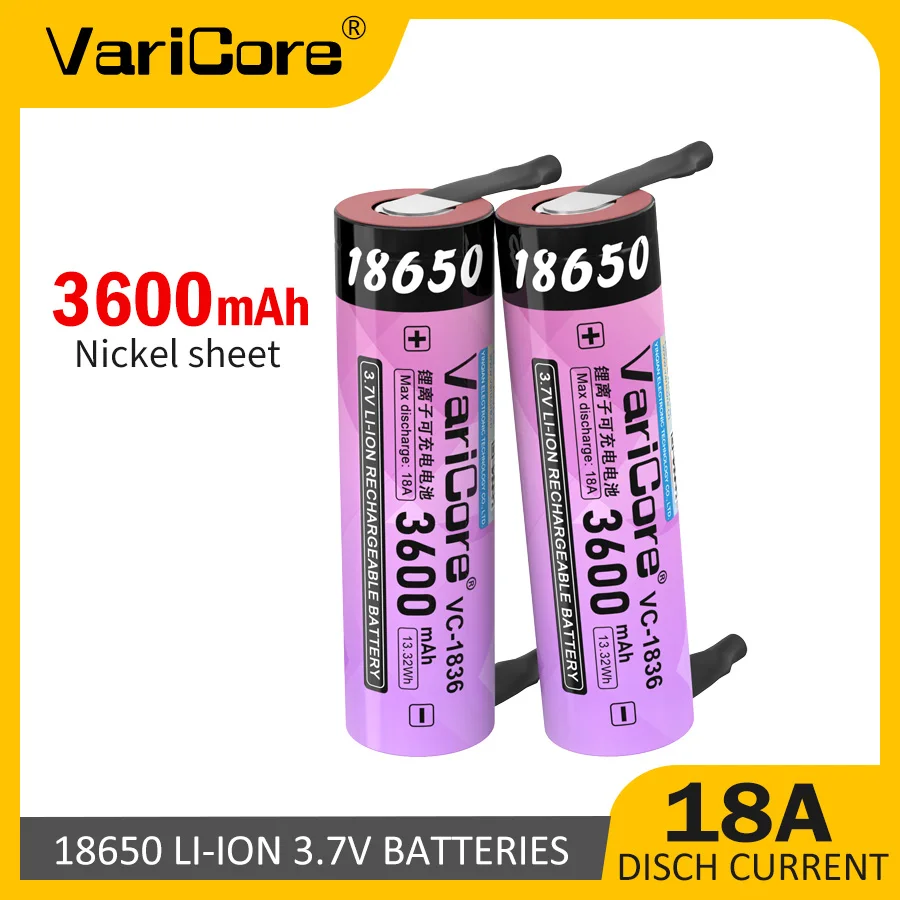VariCore VC-1836 18650 DIY Nickel, Lithium-Ionen-Akku/Ausrüstungsbatterie/Strombatterie/3,7 V Spannung/große Kapazität 3600 mAh