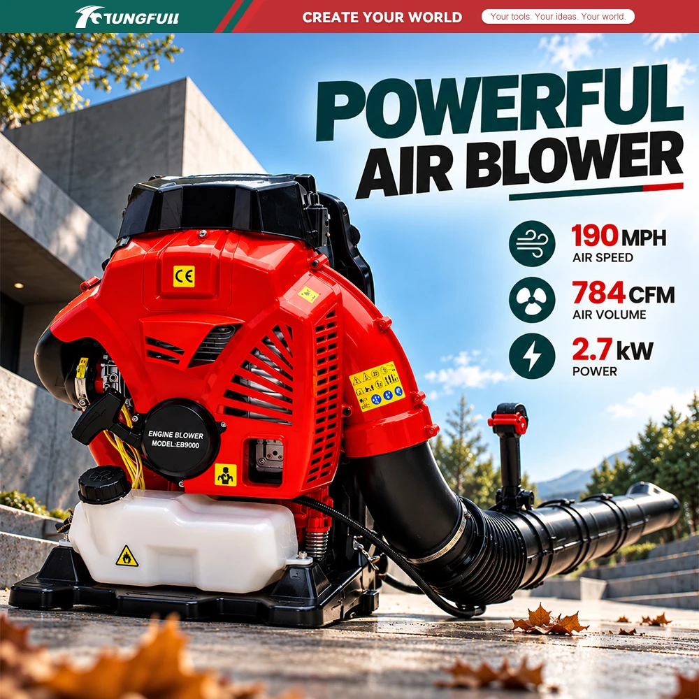 Outdoor Backpack Leaf Blower 79.2CC 2.7kW 190MPH 784CFM Petrol‑Engine Air Blower for Yard Garden Leaves Snow Dust Cleaning Work