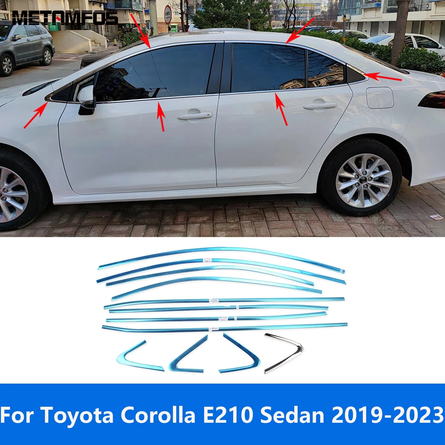 For Toyota Corolla E210 Sedan 2019-2021 2022 2023 Upper+Lower Window Sill Frame Strip Cover Trim Sticker Accessories Car Styling