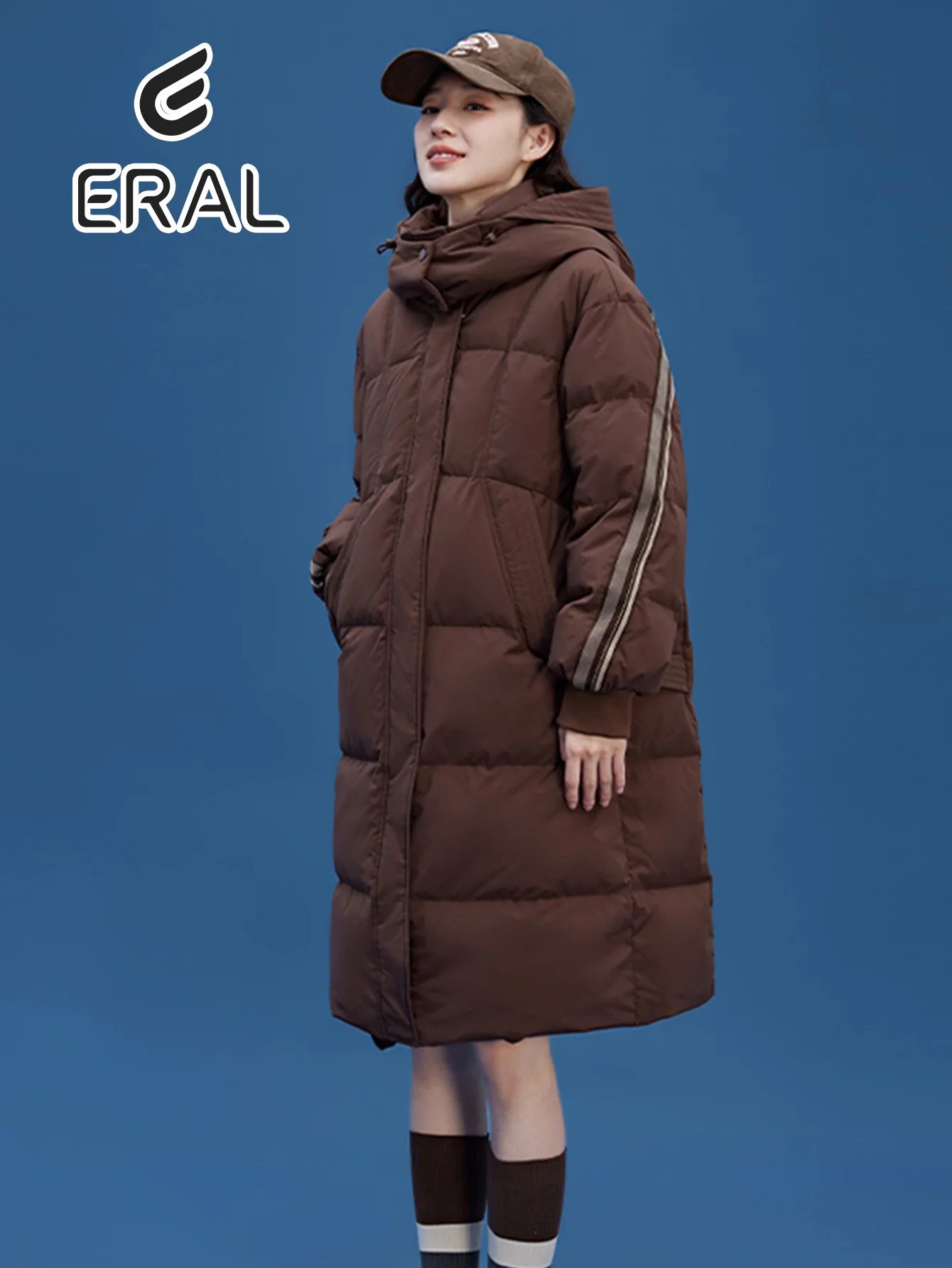 ERAL 2024 Winter Down Jacket Long Hooded Coat Women Tight-Cuffed Design Thick Warm White Duck Down Daily Comfortable Casual Coat