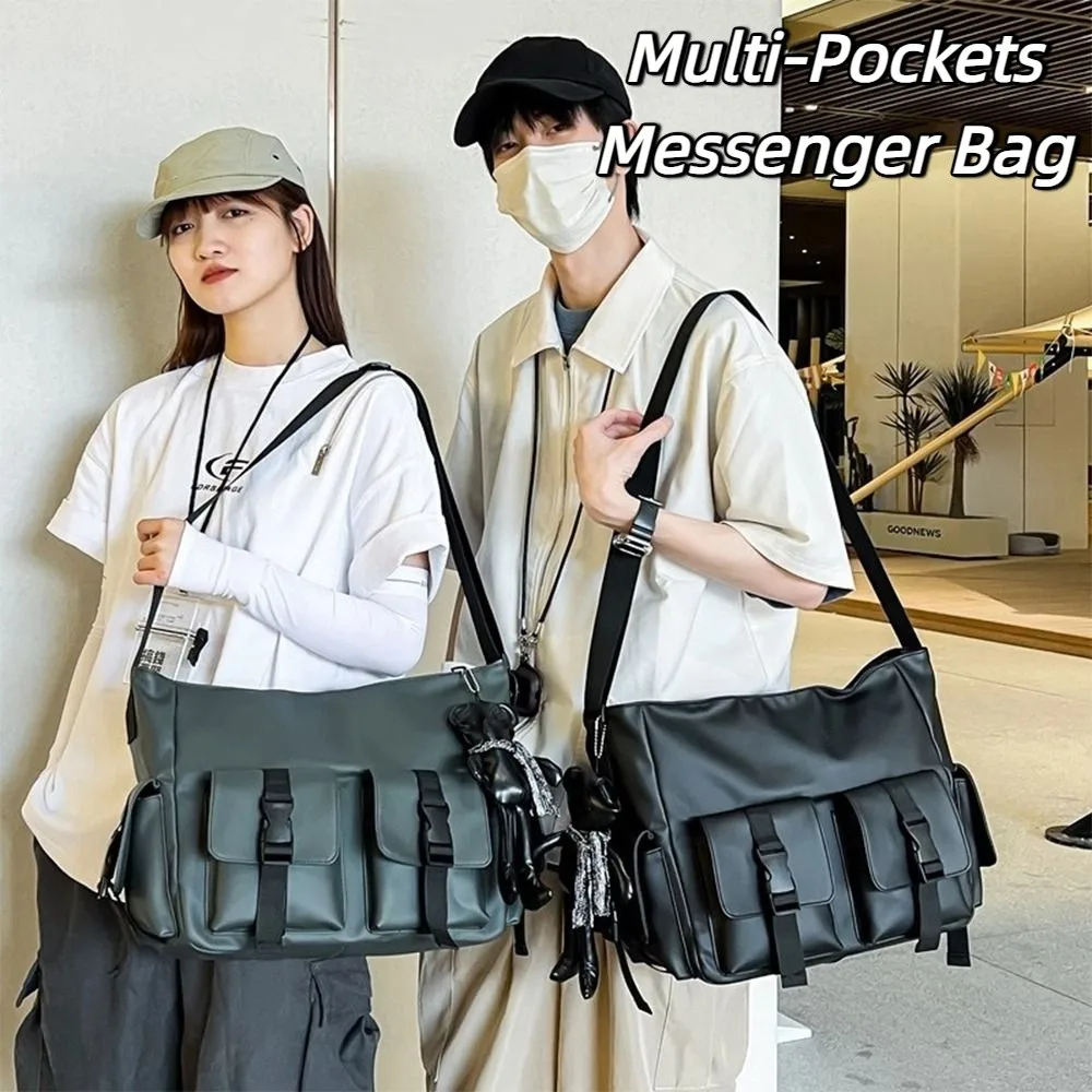 

Простая квадратная мужская сумка через плечо, однотонная сумка-мессенджер с несколькими карманами, водонепроницаемая многофункциональная нейлоновая сумка на плечо для путешествий