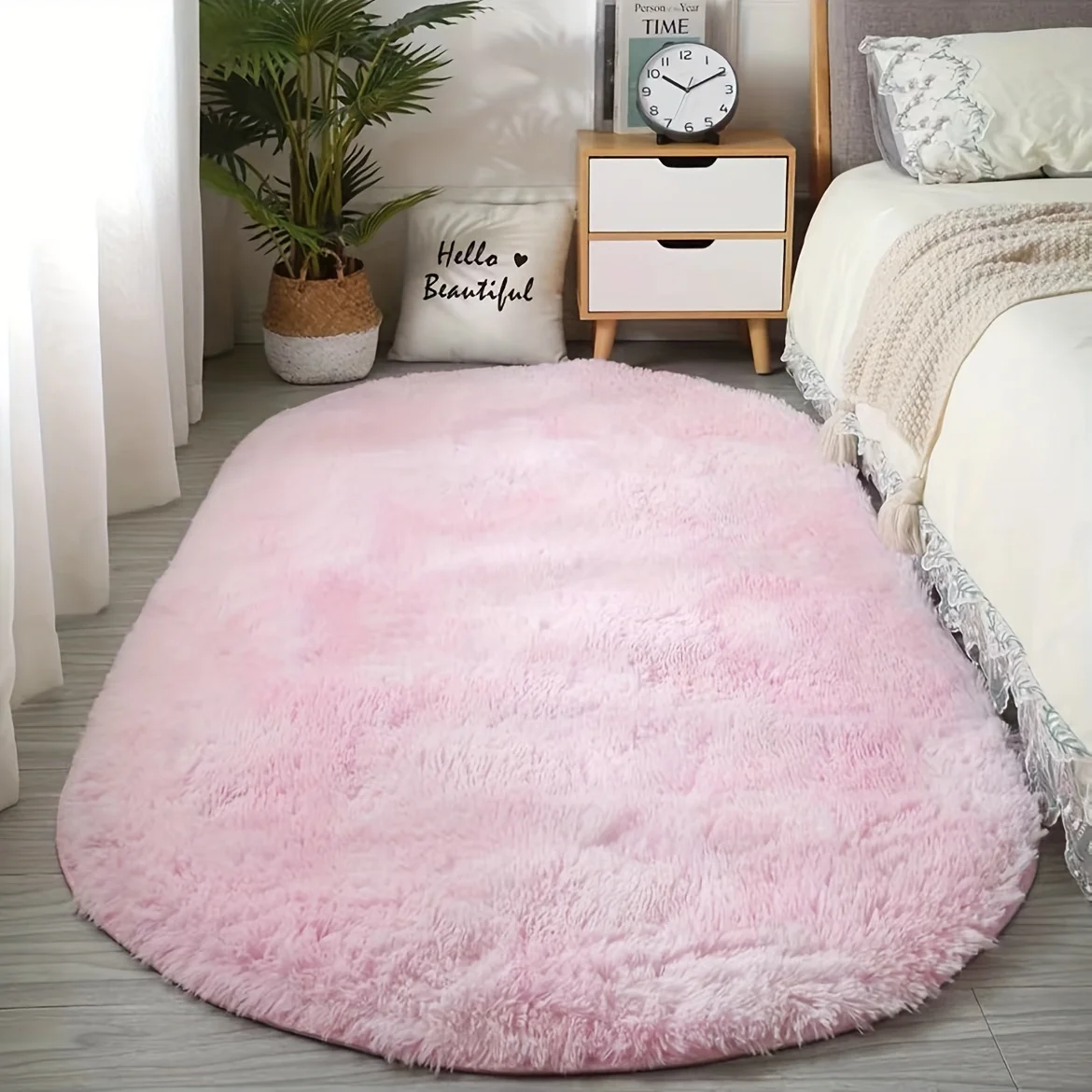 VIKAMA Oval-Shaped Bedroom Bedside Rug Silky Plush Carpet Soft Pile Mat Large Area Rugs Carpet For Living Room Home Decor