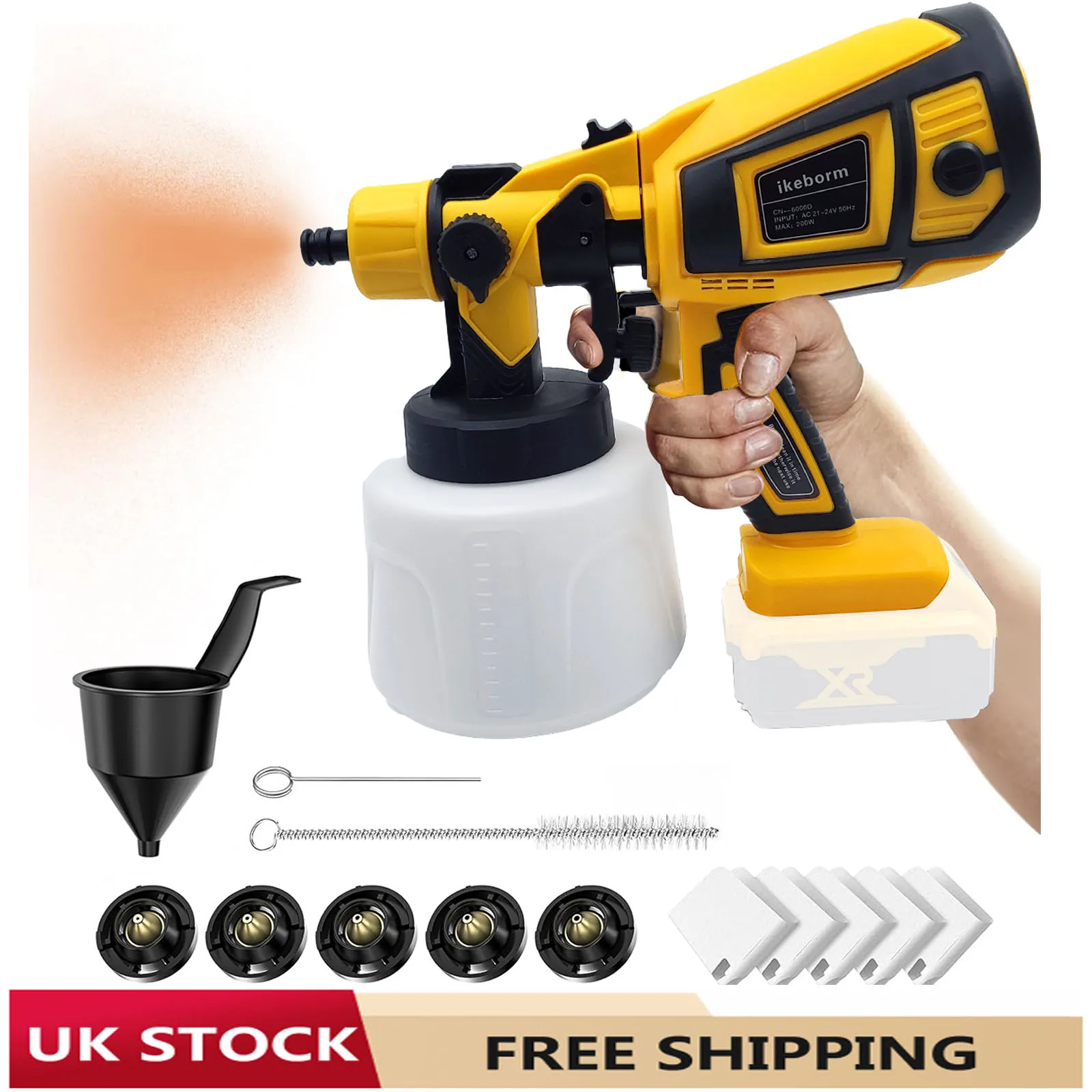 Cordless Paint Sprayer Compatible with Dewalt, Electric Spray Gun With 1000ml Pot/Funnel/Nozzle, Portable Spray Gun for Home