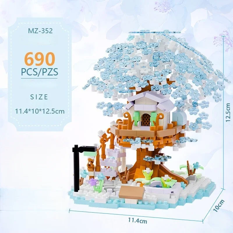 600+ Teile Vierfarbiger Kirschblüten-Baumhaus-Baustein-Bausatz, Schlafzimmer- und Arbeitszimmer-Montage-Display, Weihnachtsgeschenk (ohne Box) – Detail 9