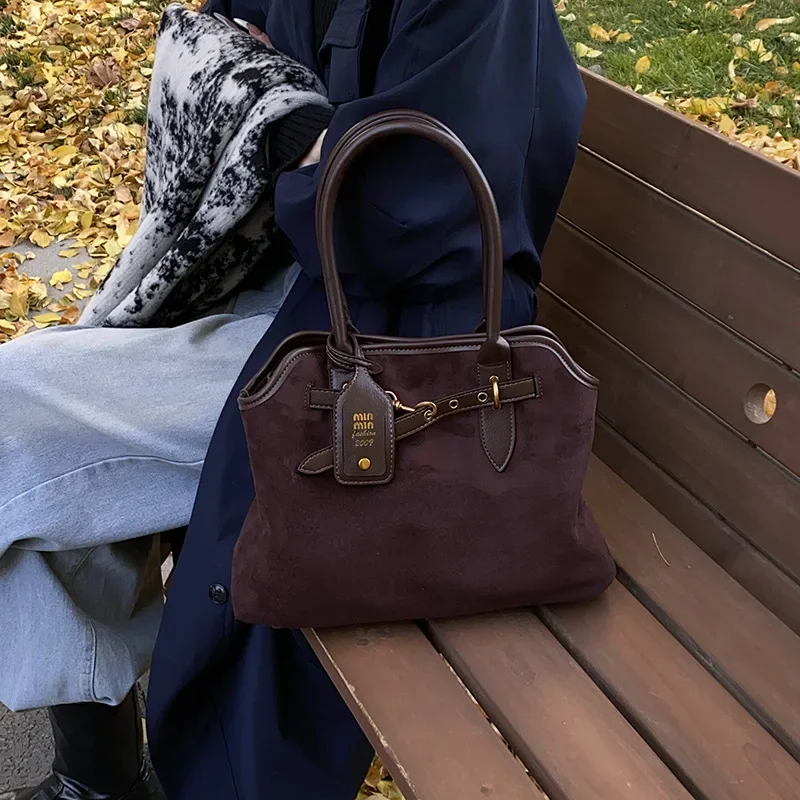 

2025 Women's High-End Suede Tote Retro Large Commute Shoulder Handheld Armpit Bag